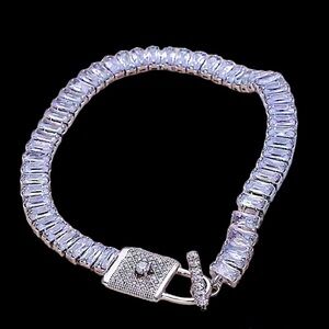 Silver Cubic Zircon Lock Closure Tennis Bracelet